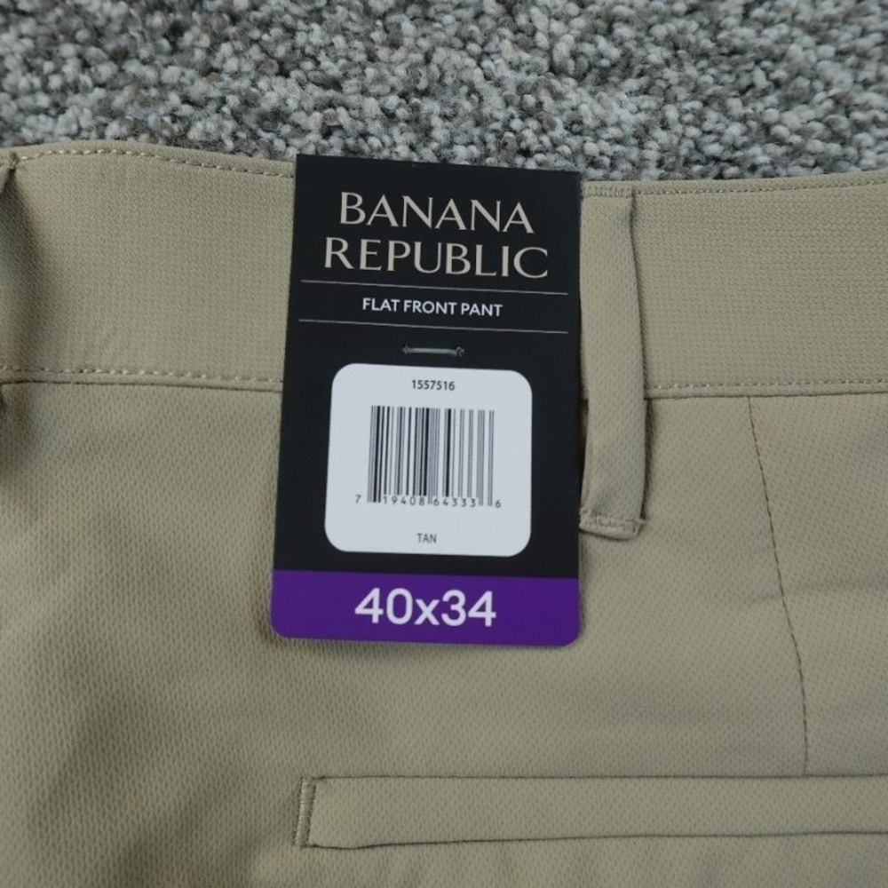 NEW Banana Republic Pants Mens 40X34 Beige Brown Flat Front Chino Trouser Golf
